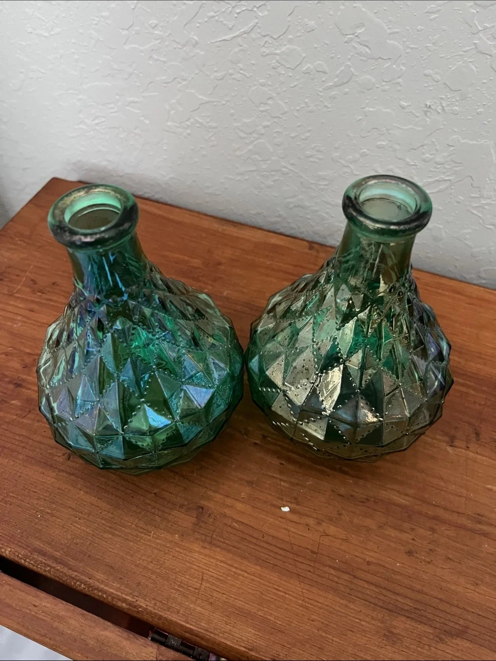 Vintage Carnival Glass quilted Iridescent Pattern Choice of Blue or Green